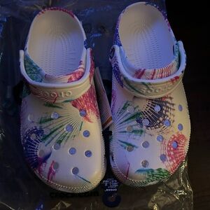 NWT White multicolor tie dye crocs